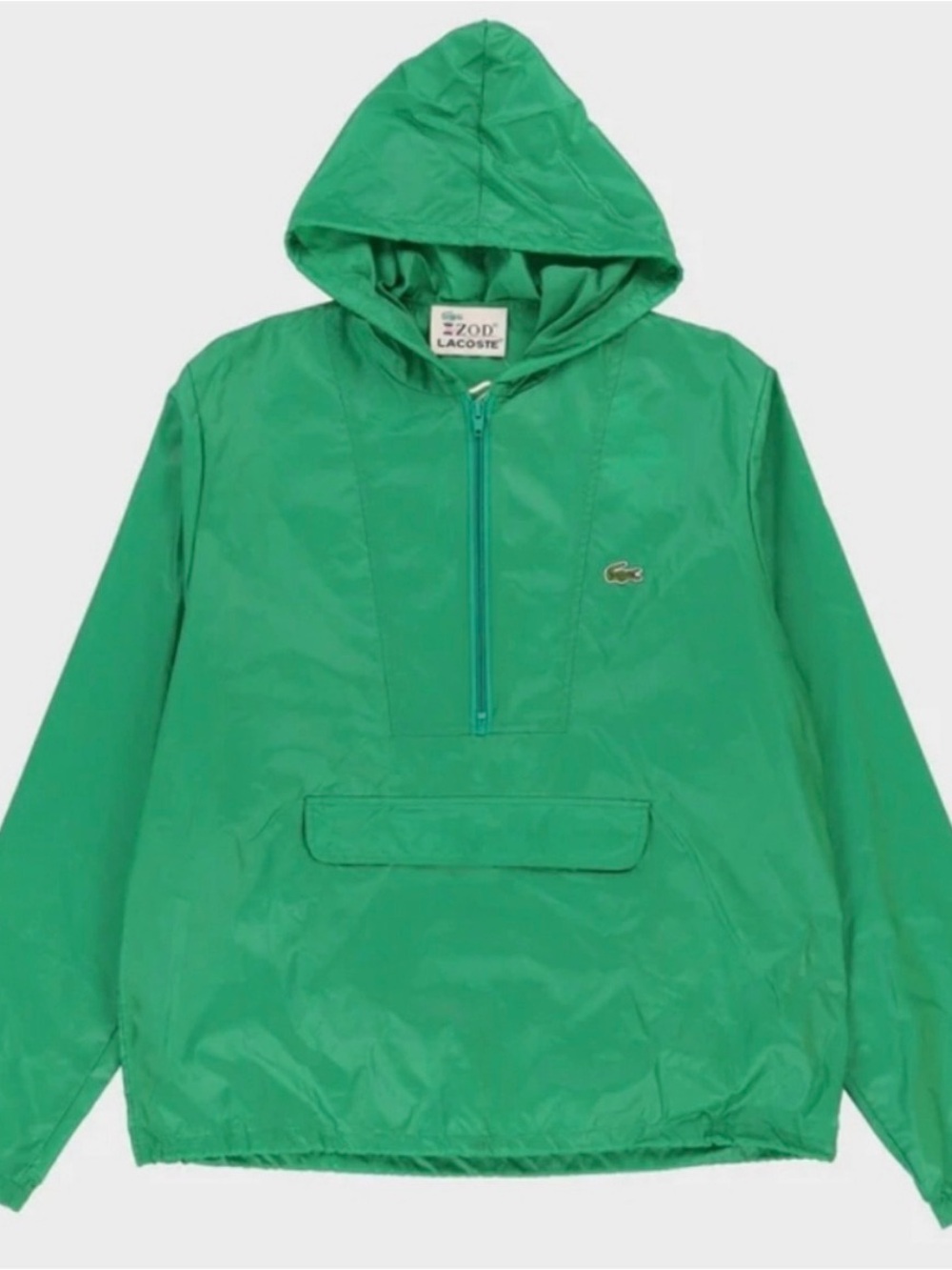 Lacoste 80s Green Pullover Windbreaker with Hood